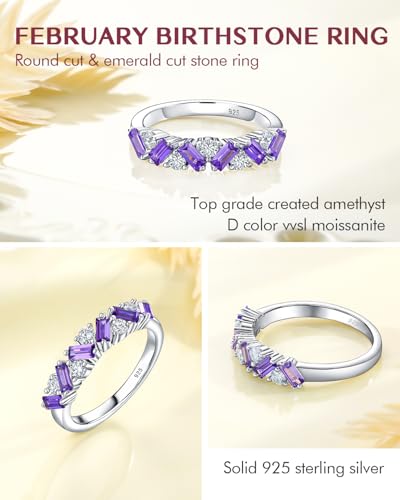 DAYBYDAY Birthstone Rings for Women 925 Sterling Silver Emerald Cut Eterinty Band Ring Created Gemstone Moissanite Wedding Band Anniversary Ring Size 6-104