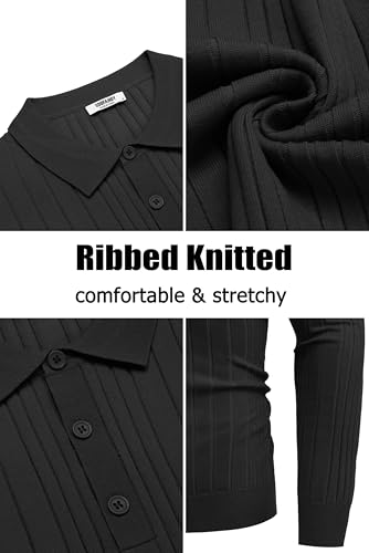 COOFANDY Men's Knit Polo Shirts Long Sleeve Casual Button Down Ribbed Polo Shirt Fashion Golf Shirts 5