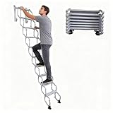 Escalera Plegable retráctil para áticos, escaleras Plegables de Pared, con Sistema desplegable para áticos, Capacidad de Carga de 300 kg, fácil de Instalar, Blanco(H185CM/72.8IN)