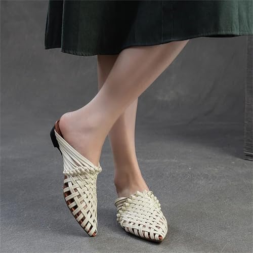 Women's Woven Leather Mary Jane Flats - Pointed Toe Summer Fashion Slippers4