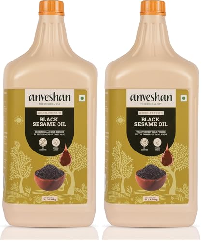 Image of Anveshan Wood Pressed Black Sesame (Gingelly Oil) - 5L | HDPE Can | Kacchi Ghani /Chekku| Unrefined, 0 trans fat & Chemical free| Goodness of Omega 6 & Authentic Seed Flavour| Helps Lower Cholesterol