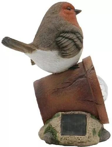 New Cute Solar Power Robin Perched on Plant Pot LED Rock Light Garden Bird Light Ornament