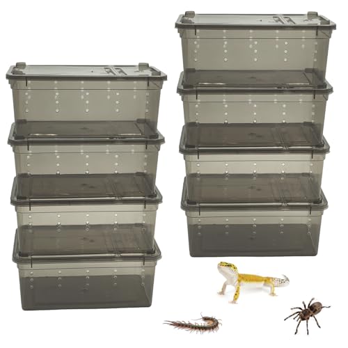 Image of PINVNBY 8 PCS Reptile Feeding Box Portable Snake Breeding Box Reptile Transport Container 7.48 inchx4.92 inchx2.95 inch Plastic Pet Houses for Lizard Spider Scorpion Gecko Insect Tortoise Treefrog(Black)