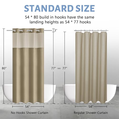 Image of Furlinic Waterproof No Hook Beige Shower Curtain with Snap in Liner 54x80