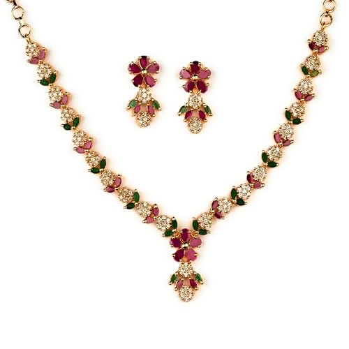 Image of Sasitrends Micro Gold Plated Peacock AD Stone Studded Jewellery Set