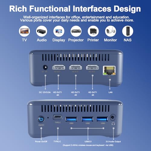Image of GREVA Mini PC Intel 12th Alder Lake N100 (up to 3.4GHz) 16GB RAM 512GB M.2 SSD Mini PC Computer 4K UHD,2024 Mini Desktop PC Windows 11, 3 HDMI, Gigabit Ethernet, 5G WiFi 6 BT5 for Business Office Home