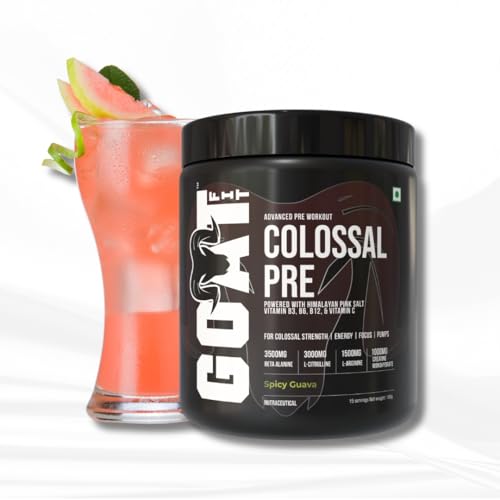 Image of Colossal Pre | PreWorkout Powder (Spicy Guava 180gm 15 Servings) 200mg Caffeine 3.5g Beta-Alanine 3g Citrulline 1.5g Arginine 1g Creatine with Himalayan Pink Salt