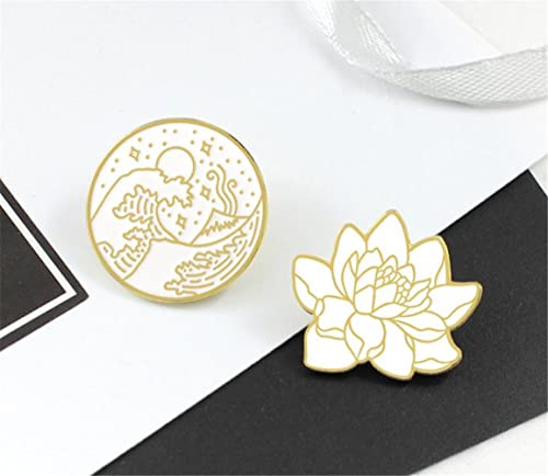 Image of White Gold Color Lotus Flower Creative Brooch Nature Plant Pin Hat Backpack Brooches Jewelry Women Men Gift Japanese Jewelry