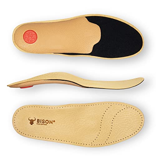 BISON ALFA Semelles Orthopédiques 1 Paire - Semelles Chaussures Confort au Pied Plat - Semelle en Cuir de Talon Amorti pour Femme et Homme - Taille 39 Beige