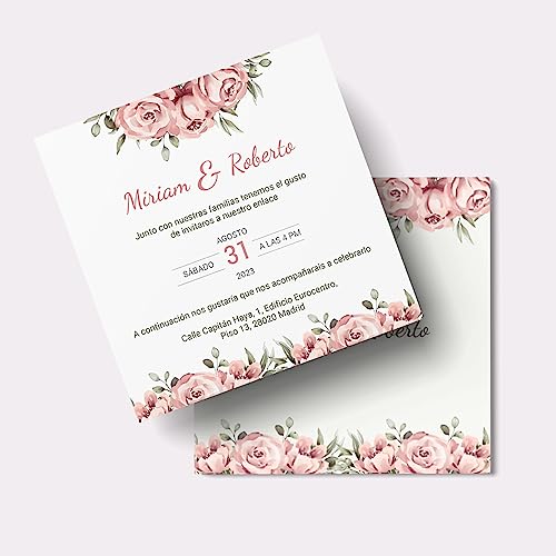 Convites de casamento personalizados, detalhes para convidados de casamento, 15 x 15 cm, personalizável com data, nomes e texto, 25,50 ou 100 unidades para cerimónia de compromisso, 8 modelos (modelo