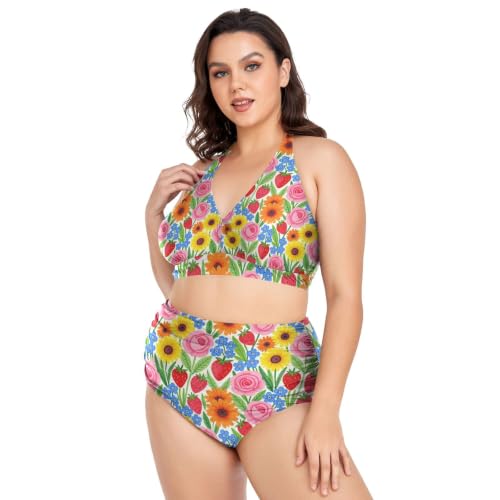Maillot de bain deux pièces galbant grande taille fleur vive