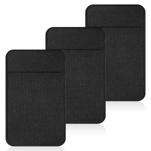 LXUEJIE 3 Pack Cell Phone Card Holder Pocket for Back of Phone, Stretchy Stick on Wallet Pocket Credit Card ID Case, Cell Phones Pockets Self Adhesive Cards Holder for Smartphones (Black)