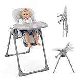 Minikins High Chair, Foldable High Chairs for Babies and Toddlers, Adjustable Height, Backrest and Footrest, Removable Tray, Gray
