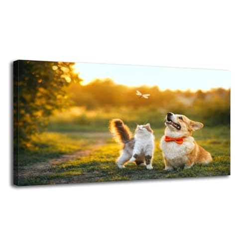 Large Wall Art Prints 20"x40" Cute fluffy friends cat dog