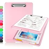 Sooez Clipboard with Storage, Plastic Storage Clipboards with Low Profile Clip, Nursing Clip Boards Foldable, Hanging Clipboard Case for Work, Teacher, Classroom Must Haves, Office School Supplies