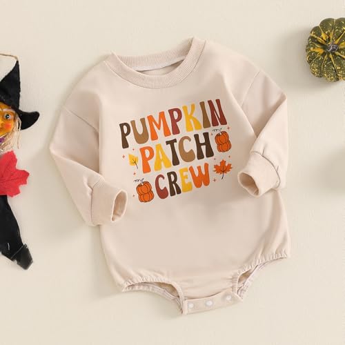 Hnyenmcko Newborn Baby Boy Girl Halloween Outfit Pumpkin Sweatshirt Bubble Romper Oversized Bodysuit Halloween Baby Clothes2