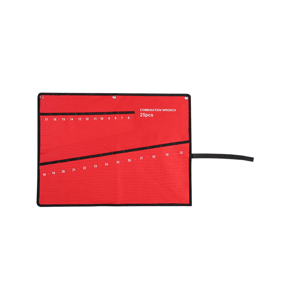Roll Up Tool Bag Multi-Pocket Travel Wrench Roll Up Pouch Multi-Purpose Oxford Cloth Tool Roll Organize for Spanner Plier 25 Pockets Red