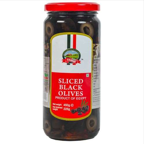 Image of CANEEN Sliced Black Olives - 450 gm (Pack of 1) Perfect for Salads, Pizzas, and Snacks | Fresh and Delicious | Ready to Eat