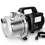 LANCHEZ 1 HP Portable Shallow Well Pump, 1500 GPH Stainless Steel Garden Jet Pump, 115V Water Transfer Draining Irrigation Pump for Home Garden Lawn Farm