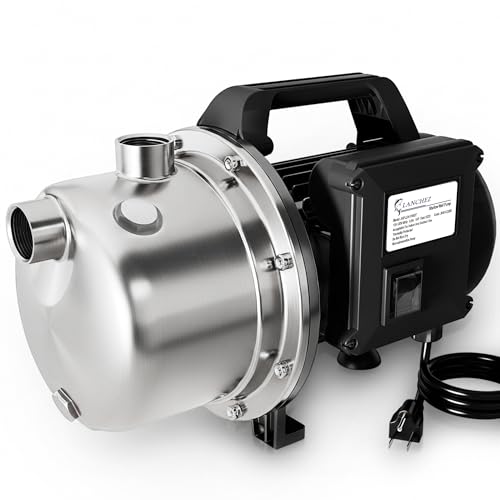 1 HP Shallow Well Pump by Lanchez Portable Stainless Steel Water Transfer Lawn Sprinkler Irrigation Pump 1294GPH 147ft Height
