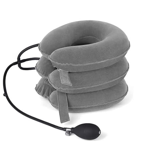 Cervical Traction Device, Adjustable Inflatable Neck Braces for Neck Pain and Support, Neck Decompression Home Use (Dark Silver Grey)