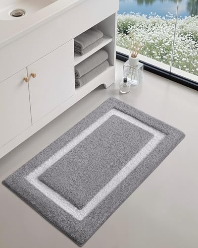 Image of Color&Geometry Gray Bathroom Rugs 36x24, Extra Soft Absorbent Microfiber Bath Rugs, Non-Slip Bathroom mat, Washable Plush Bath Mats for Bathroom, Shower, Bathtub, Laundry, Light Grey White