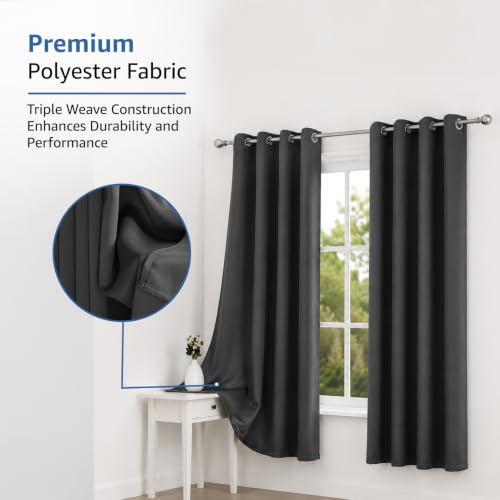 Image of Amazon Brand - Solimo Polyester 100% Blackout Plain Window Curtains|100% Blackout Window Curtains| 6 Feet |Set of 2| Plain Design |Blackout| for Living Room Kids Room and Bedroom | Color- Grey