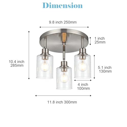 Image of 3 Light Contemporary Track Lighting Kit Brushed Nickel Round Ceiling Spot Lighting with Adjustable Light Heads, Modern Kitchen Track Light Fixtures for Kitchen Living Room Bedroom