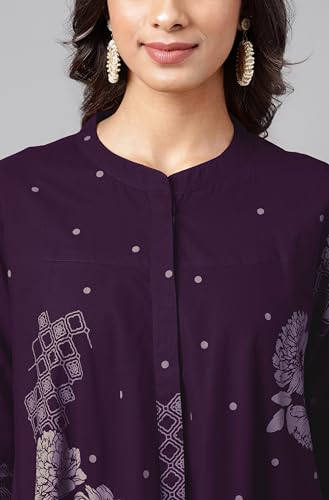 Image of Janasya Women's Pure Cotton Floral Printed Flared Tunic
