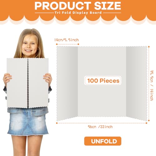 Image of Ctosree 100 Pcs 14 x 22 Inch Tri Fold Poster Board Bulk for Display,White | Science Fair Project,Classroom Display Paperboard, Single Wall Build, Lightweight Presentation Board,3 Panels