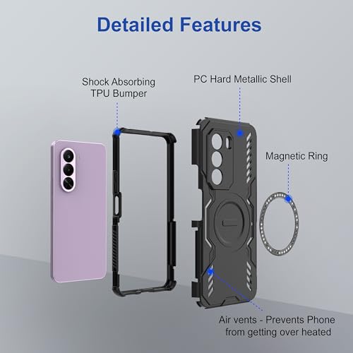 Image of amazon basics Back Case Cover for Realme P4x 5G | Magnetic Case with Built-in Metal Ring | Supports MagSafe Charger, Wallet & Car Mount | Shockproof Hybrid PC + TPU | Black