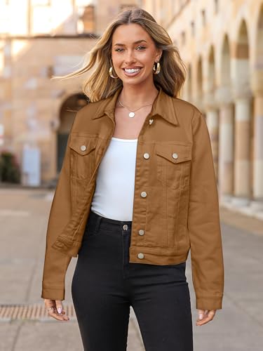Image of Glamaker Womens Jean Jacket 2026 Basic Trendy Long Sleeve Denim Jackets Button Down Fitted Western Coat with Pockets
