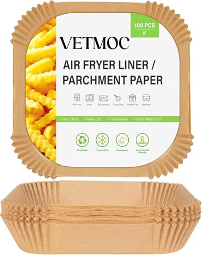 Image of 100 PCS Air Fryer Sheet Round Parchment Paper Liners - Non-Stick, Heat Resistant, Baking Paper - Disposable, Food-Grade, Grease-Proof Sheets (Square -8 INCH)