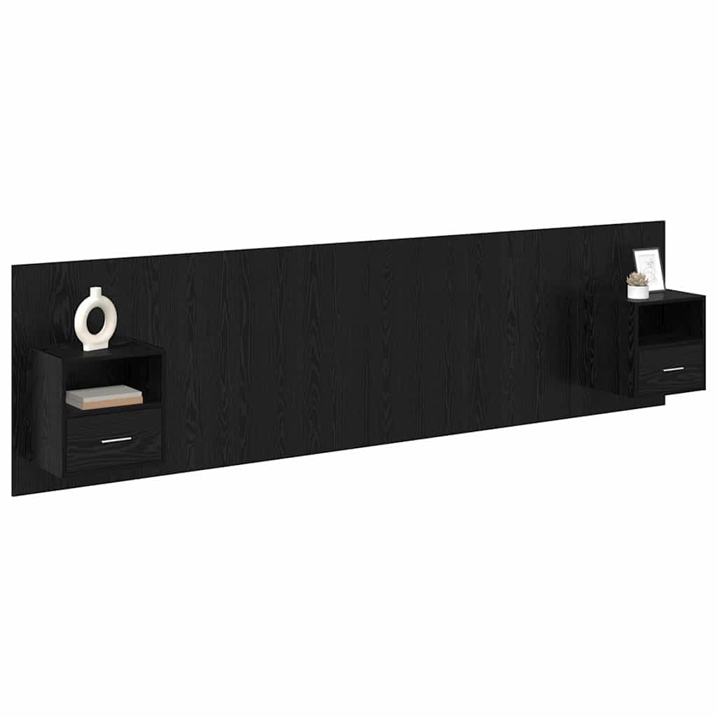 Vidaxl Black Oak Headboard With Cabinet 3 Pcs Engineered Wood