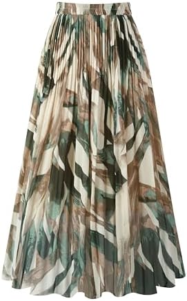 Kingfancy Women's Pleated Skirt Chiffon Elastic Waist A-Line Midi...