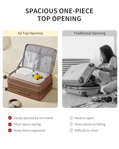 aji Expandable Top Opening 26 Inch Checked Luggage with Spinner Wheels, Large Suitcase with TSA Lock, Hard Shell Travel luggage Suitcases for Men Women, for 20+Days Travel, Chocolate Brown4