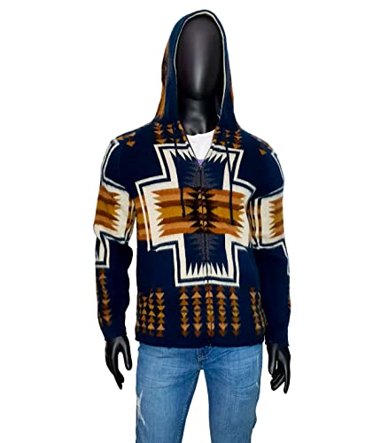 Mythical Ecuador Alpaca Sweater For Men, Cardigan Sweater, Cardigan Men, Alpaca Hooded Sweater, Full Zip Wool Sweaters (Xl, Cardigan Chacana Navy Blue) #TOP5
