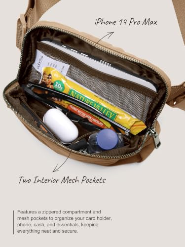 Image of ODODOS Unisex Mini Belt Bag with Adjustable Strap Small Fanny Pack for Workout Running Traveling Hiking, Caramel