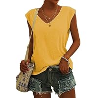 ASKSA T-shirt à col en V pour femme - Couleur unie - Manches longues - Décontracté - Décontracté - Chemise basique, jaune, XL