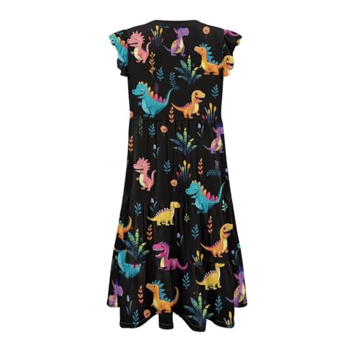 Image of Womens Summer Dress Ruffle Sleeve V Neck Dress Casual Fit Flowy Beach Vacation Sundress with Pocket S-2XL