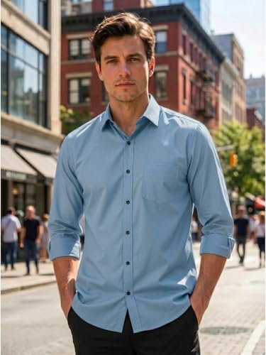 Image of Men's Regular Fit Solid Pattern Cotton Shirt with Spread Collared Long Sleeve Standard Length and Button Down Closure Type | Shirts | Stylish Shirts for Men