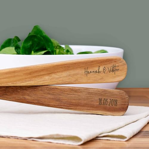 hellomini - Personalisierbares Salatbesteck Set Holz - Graviert - spülmaschinenfest - Salatgabel & Salatlöffel -Geschenkidee zum Geburtstag,...
