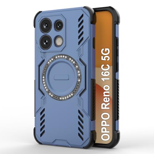 Image of Zapcase Back Case Cover for Oppo Reno 16C 5G | Magnetic Case with Built-in Metal Ring | Supports MagSafe Charger, Wallet & Car Mount | Shockproof Hybrid PC + TPU | Blue
