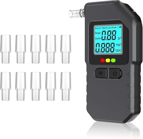 Breathalyzer, Portable Breathalyzers for Alcohol with LCD Digital Display，High precision Alcohol Breathalyzer Tester with 10 Mouthpieces for Home & Personal Use