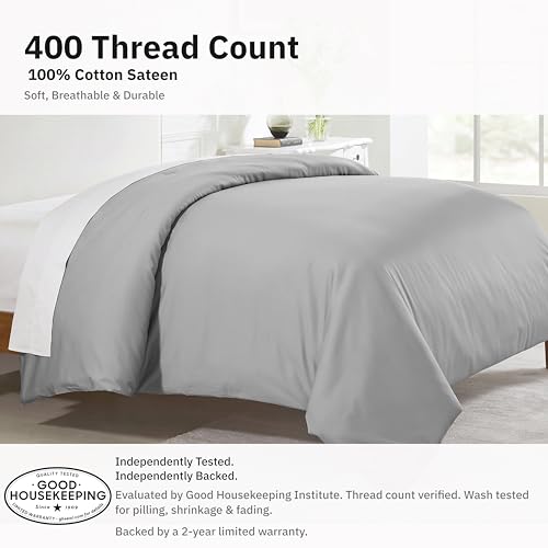 Image of California Design Den 400 Thread Count Duvet Cover Oversized King Only - 100% Cotton Sateen, Soft and Durable Bedding Duvet Cover, Button Closures, Corner Ties - Light Grey