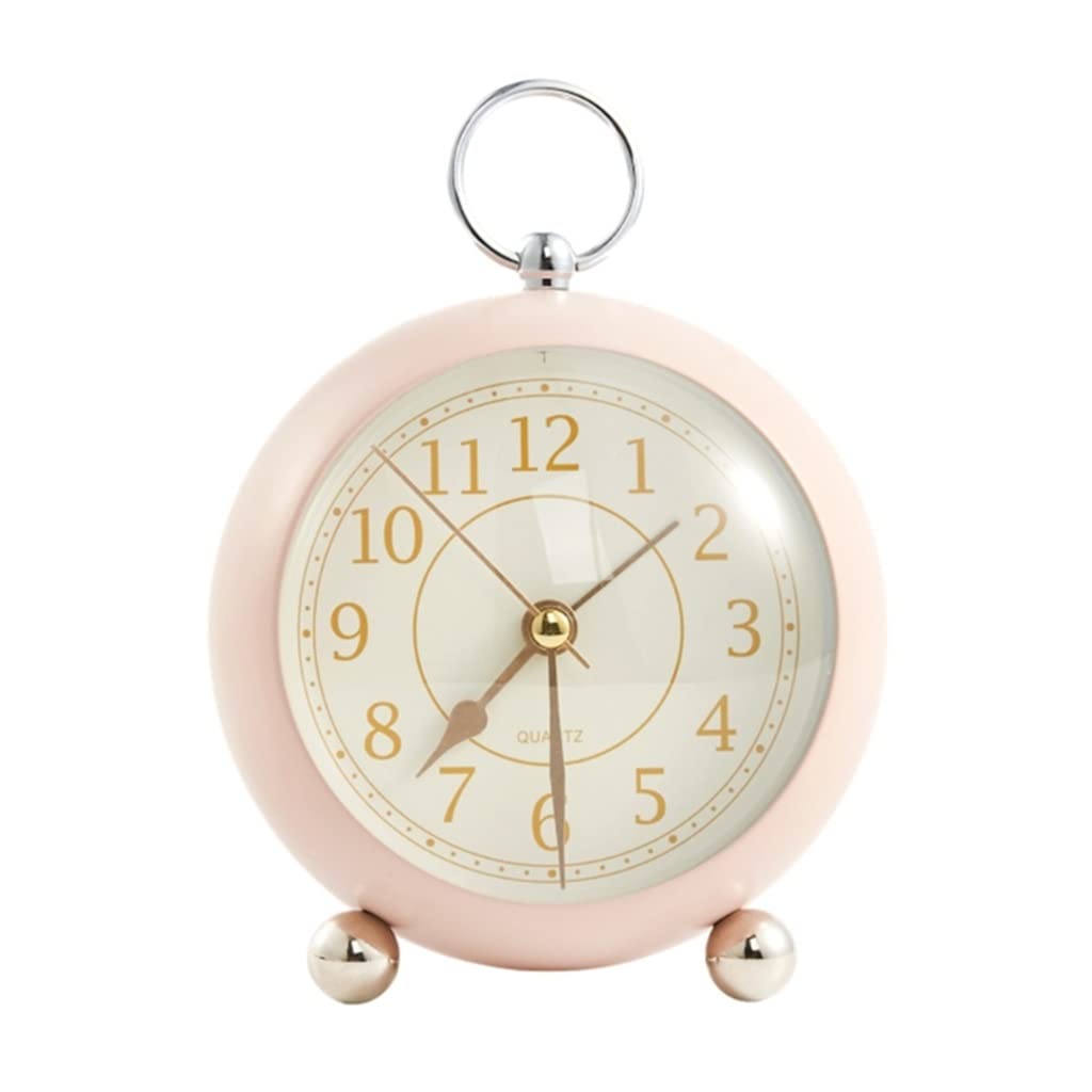 Mini light clock does not tick small alarm luminous pointer(Light pink)