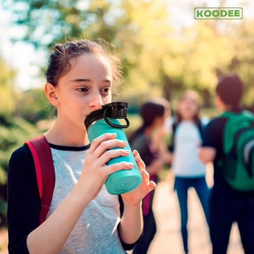 Image of koodee Water Bottle for School-16 oz Stainless Steel Triple Wall Vacuum Insulated Water Bottle for Girls, Wide Mouth Bottle with Leakproof Spout Lid (Teal)