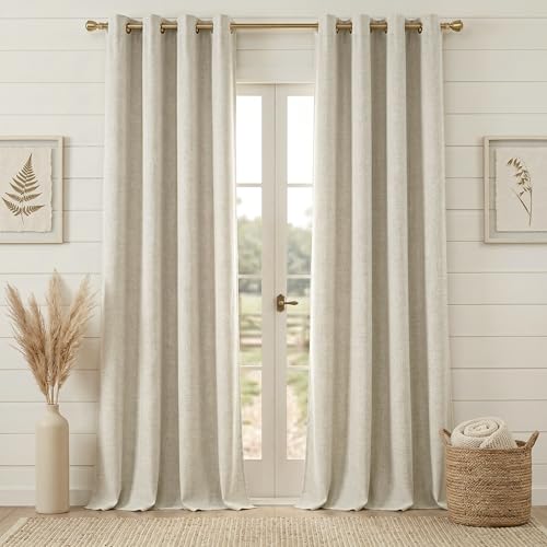 Anpark 100% Blackout Linen Natural Curtains for Bedroom 52x72 Inch Long