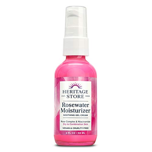 Heritage Store Rosewater Moisturizer | Gel Cream w/Hyaluronic Acid & Niacinamide | Dry to Combination Skin | Vegan | 2oz