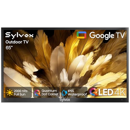 SYLVOX Outdoor TV, 65 Inch 4K QLED Smart TV, Quantum Dot, 2000Nit Ultra Bright QLED Television for Full Sun, Direct-Sun Protection, IP55 Waterproof, Dolby Atmos, with Google Cast, Voice Remote (2024)